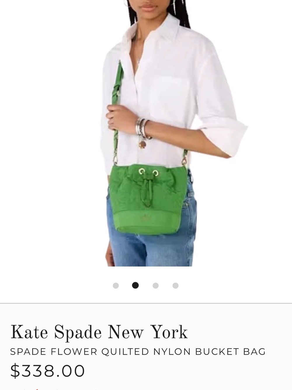 Kate Spade ♠️ New York green quilted drawstring crossbody bucket bag - Picture 2 of 5